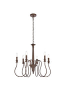 Elegant Lighting - LD7044D26WOK - Six Light Pendant - Flynx - Weathered Oak