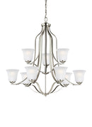 Nine Light Chandelier<br /><span style="color:#4AB0CE;">Entrega: 4-10 dias en USA</span><br /><span style="color:#4AB0CE;font-size:60%;">PREGUNTE POR ENTREGA EN PANAMA</span><br />Collection: Emmons<br />Finish: Brushed Nickel