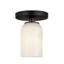 One Light Semi-Flush Mount<br /><span style="color:#4AB0CE;">Entrega: 4-10 dias en USA</span><br /><span style="color:#4AB0CE;font-size:60%;">PREGUNTE POR ENTREGA EN PANAMA</span><br />Collection: Nola<br />Finish: Black/Glossy Opal Glass