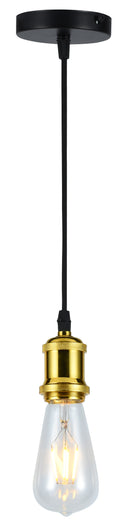 LÁMPARA DE TECHO COLGANTE 1XE27 (NO INCLUIDO) 100-240V/50-60HZ, CANOPY + CABLE 2MT COLOR NEGRO + SOCKET DORADO.