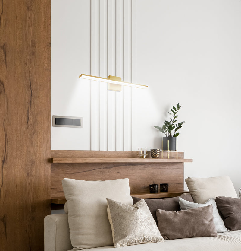 LÁMPARA MODERNA DE PARED LED 12W, INTERRUPTOR CCT PARA ELEGIR TONALIDAD DE LUZ: 30K,40K,60K, 110-240V, 50-60HZ,  IP44, ACABADO DORADO.