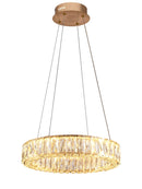 LÁMPARA DECORATIVA DE TECHO COLGANTE LED CRISTAL  K9,  36W, EMITE 3000LM, TONALIDAD 3000K, ACABADO DORADO.