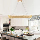 LÁMPARA DE TECHO COLGANTE LED CRISTAL 70WW,  EMITE 4500LM, TONALIDAD 3000K, 110-240V, ACABADO DORADO METAL - CRISTAL K9.