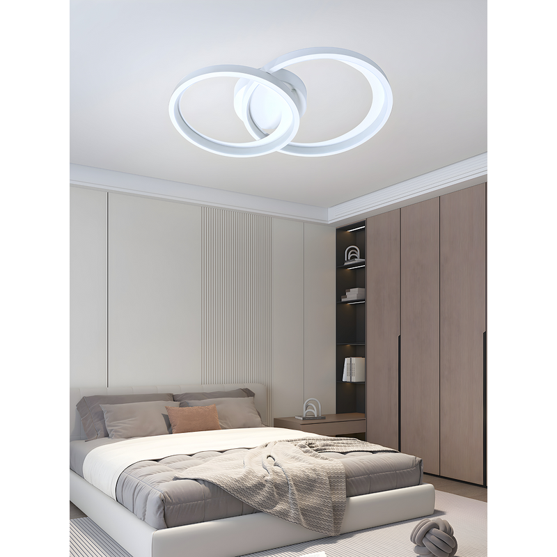 LÁMPARA DE TECHO DECORATIVA LED 30W, INTERRUPTOR CCT PARA ELEGIR TONALIDAD DE LUZ: 30K,40K,60K, 110-240V 50-60HZ GRADO DE PROTECCION IP20, ACABADO BLANCO.