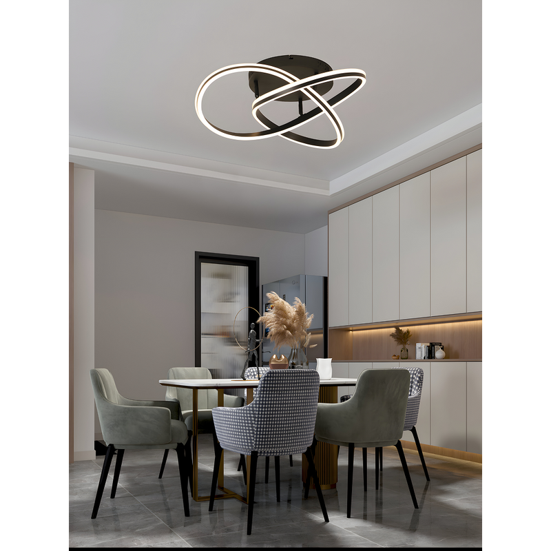 LÁMPARA DE TECHO MODERNA DECORATIVA LED 83W, INTERRUPTOR CCT PARA ELEGIR TONALIDAD DE LUZ: 30K,40K,60K, 110-240V, 50-60HZ, ACABADO NEGRO.