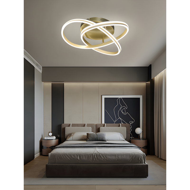 LÁMPARA DE TECHO DECORATIVA LED 83W,  INTERRUPTOR CCT PARA ELEGIR TONALIDAD DE LUZ: 30K,40K,60K, 110 240V, 50-60HZ IP20, ACABADO DORADO.