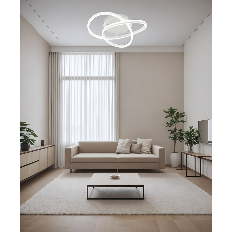 LÁMPARA DE TECHO DECORATIVA LED 83W, INTERRUPTOR CCT PARA ELEGIR TONALIDAD DE LUZ: 30K,40K,60K, 110 240V, 50-60HZ IP20, ACABADO BLANCO MATE.