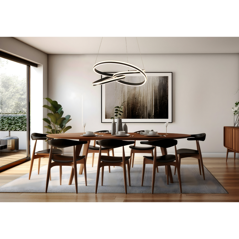 LÁMPARA DE TECHO COLGANTE DECORATIVA LED 102W, INTERRUPTOR CCT PARA ELEGIR TONALIDAD DE LUZ: 30K,40K,60K, 110-240V, ACABADO NEGRO.