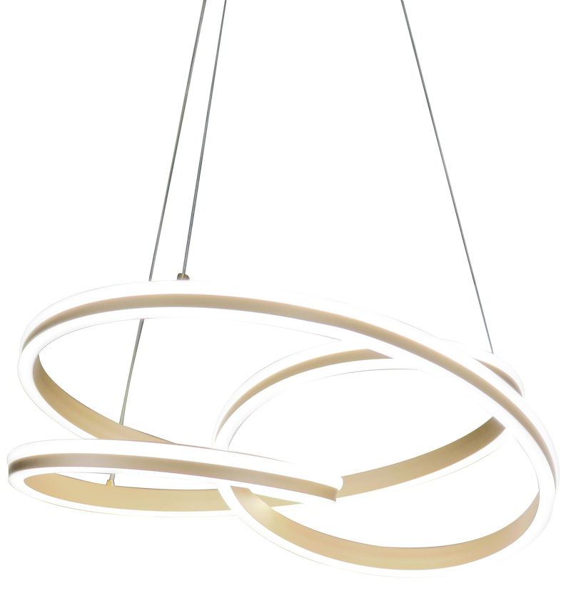 LÁMPARA DE TECHO COLGANTE DECORATIVA LED 102W, INTERRUPTOR CCT, 30K,40K,60K, 110-240V, 50-60HZ, GRADO DE PROTECCION IP20, ACABADO DORADO.