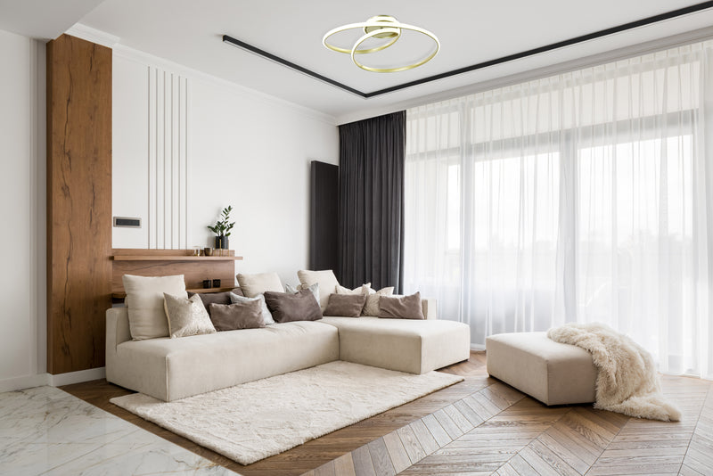LÁMPARA DE TECHO DECORATIVA LED 28W,  INTERRUPTOR CCT PARA ELEGIR TONALIDAD DE LUZ: 30K,40K,60K, 110-240V, 50-60HZ, GRADO DE PROTECCION IP20, ACABADO DORADO.