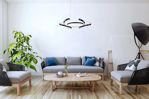 LÁMPARA DE TECHO COLGANTE MODERNA DECORATIVA LED 33W, CCT: 30K,40K,60K, 110-240V, 50-60HZ, GRADO DE PROTECCION IP20, ACABADO NEGRO.