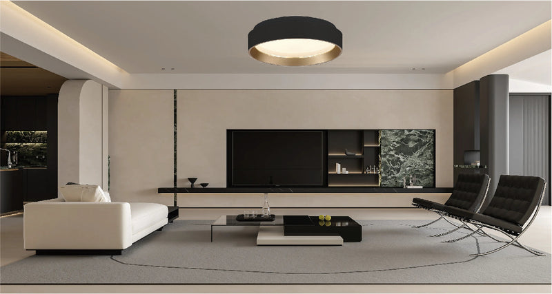 LÁMPARA DE TECHO PLAFON LED 24W, EMITE 2800LM, INTERRUPTOR CCT, 30K,40K,60K, 110-240V 50-60HZ, ACABADO NEGRO + DORADO.