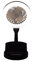 LÁMPARA DE MESA CON ABANICO LUZ LED INTEGRADA 8W, DC5V 2A, GRADO DE PROTECCION IP20, INTERRUPTOR CCT30K, 40K,60K, MARCA HOME DELIGHT.