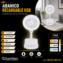 Abanico Recargable De Mesa Con Luz Led 8W Cct:30k,40k,60k Dimeable 3 velocidades.