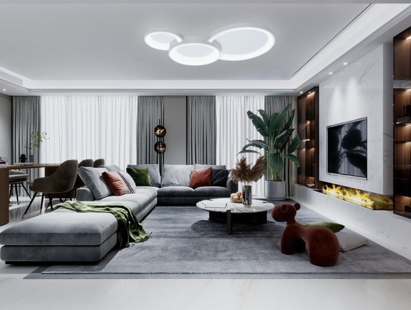 LÁMPARA DE TECHO DECORATIVA LED 72W, INTERRUPTOR PARA ELEGIR TONALIDAD DE LUZ CCT: 30K, 40K,60K, 110-240V, 50-60HZ, GRADO DE PROTECCION IP20, ACABADO BLANCO.