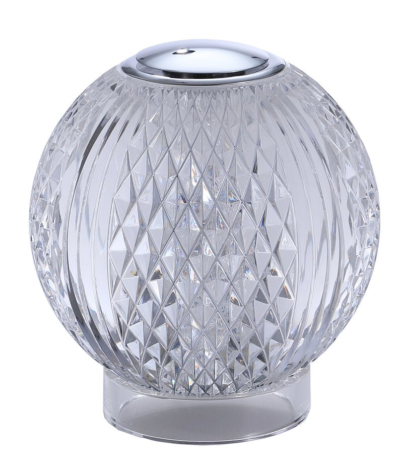 LÁMPARA DE MESA LED 1.5W, DIMEABLE, TONALIDAD 3000K DC5V 2A RA >90, ACABADO CROMO CLARO.