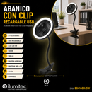 Abanico Recargable Con Clip Y Luz  Led 5W Cct: 5000k 3 Velocidades.