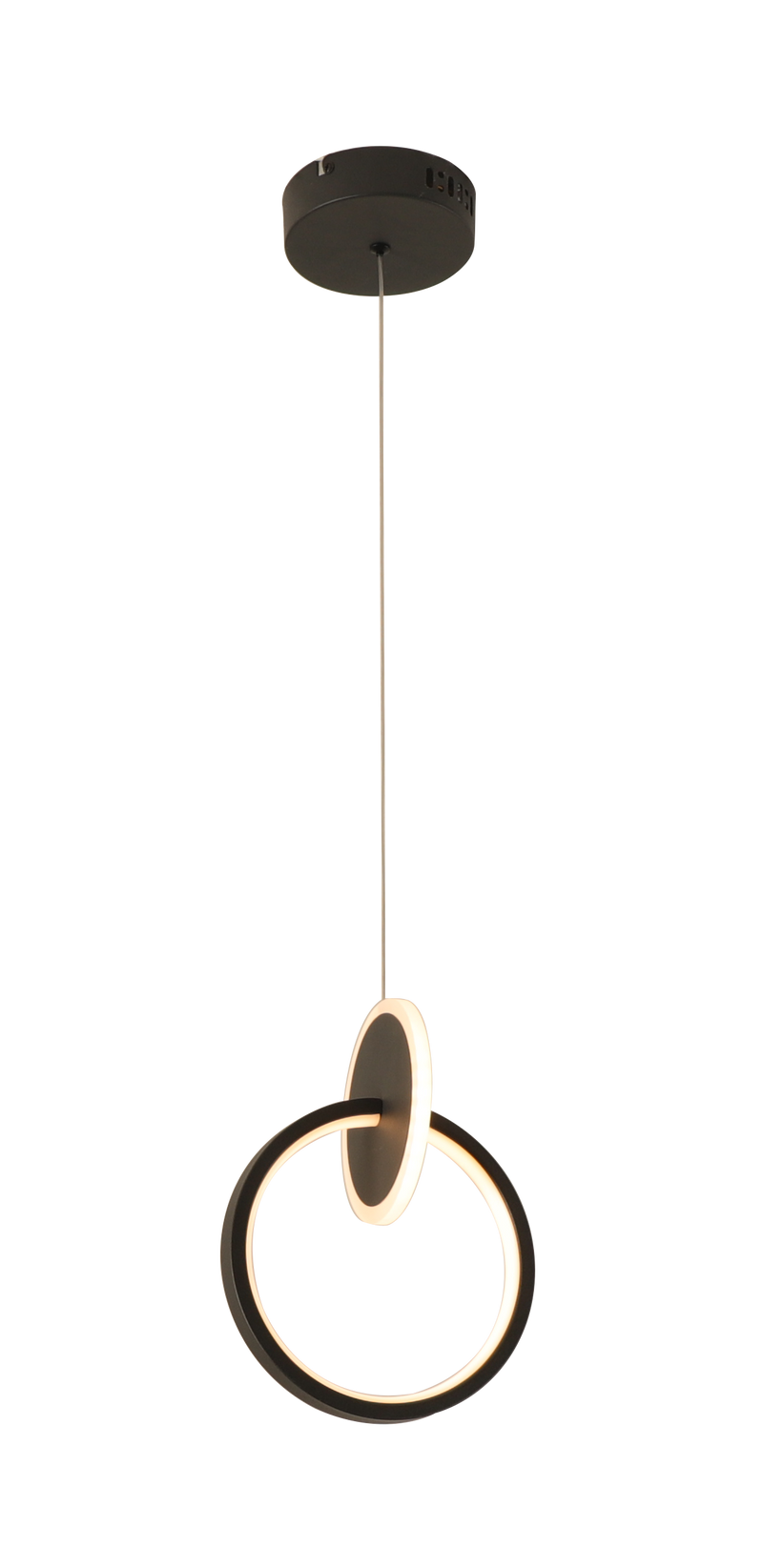 LÁMPARA DE TECHO COLGANTE DECORATIVA LED 15W, TONALIDAD DE 3000K, 110-240V, 50-60HZ, ACABADO NEGRO.
