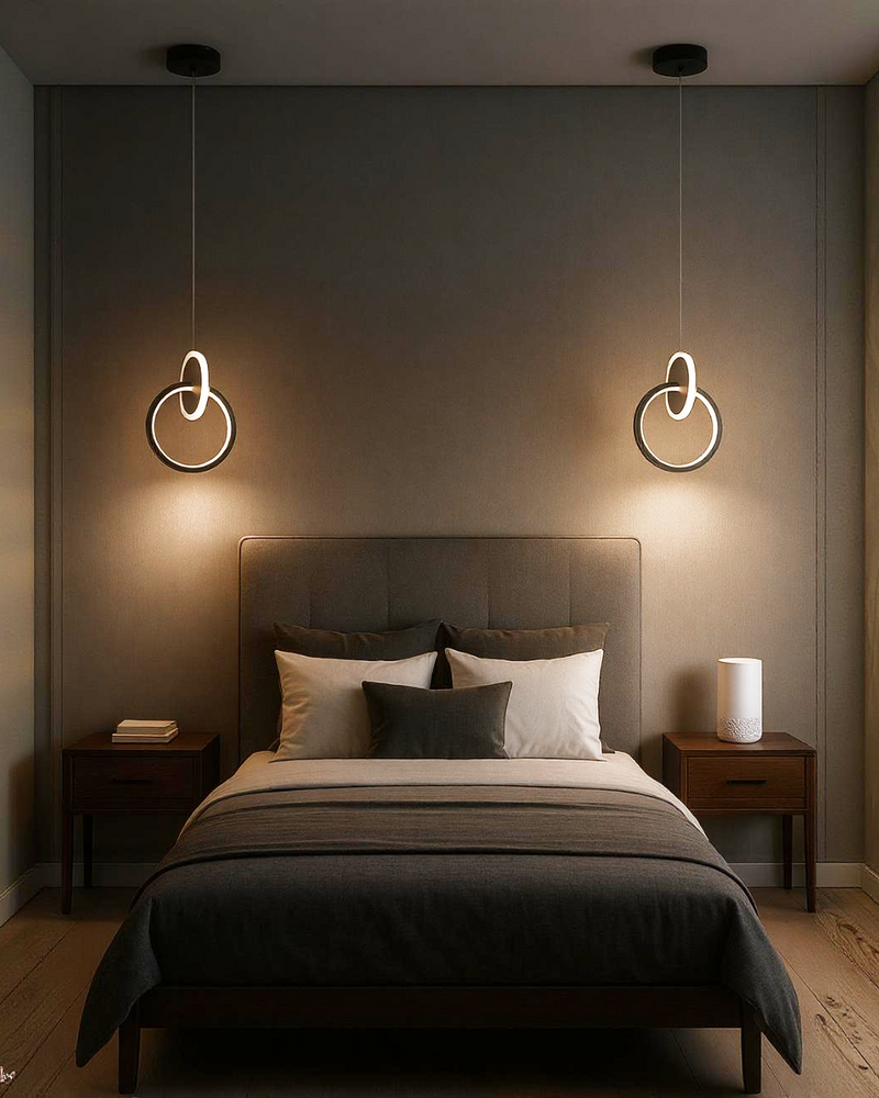 LÁMPARA COLGANTE DECORATIVA CON LUZ  LED 15W ACABADO BLACK/ METAL SILICOM.