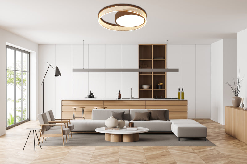 LÁMPARA DE TECHO MODERNA PLAFON LED 39W, 3000K, 110-240V, 50-60HZ, IP20, ACABADO CAFE.