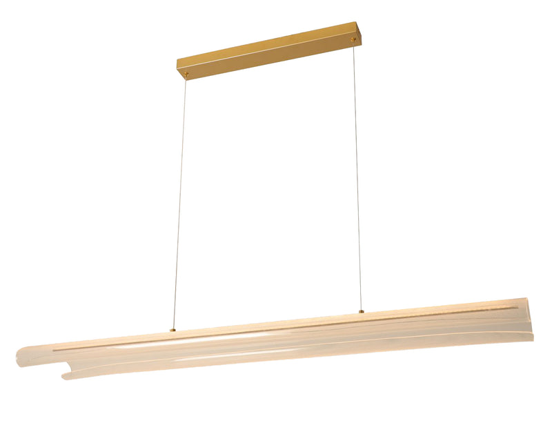 LÁMPARA DE TECHO COLGANTE DECORATIVA LED 37W, TONALIADAD DE 3000K, 110-240V,50-60HZ, GRADO DE PROTECCION IP20, ACABADO DORADO.