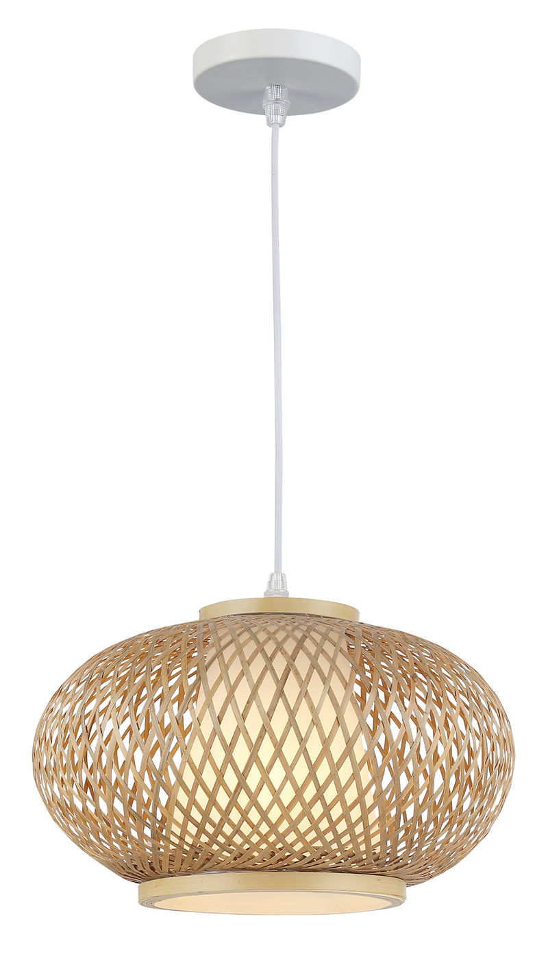 LÁMPARA  DE TECHO COLGANTE DECORATIVA 1XE27-40W, GRADO DE PROTECCION IP20, PANTALLA PVC +  ACABADO BAMBU.