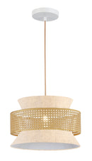 LÁMPARA DE TECHO COLGANTE DECORATIVA 1XE27-40W, 110-240V, 50-60HZ, GRADO DE PROTECCION IP20, ACABADO BEIGE +BLANCO RATAN DE PAPEL + TEJIDO.