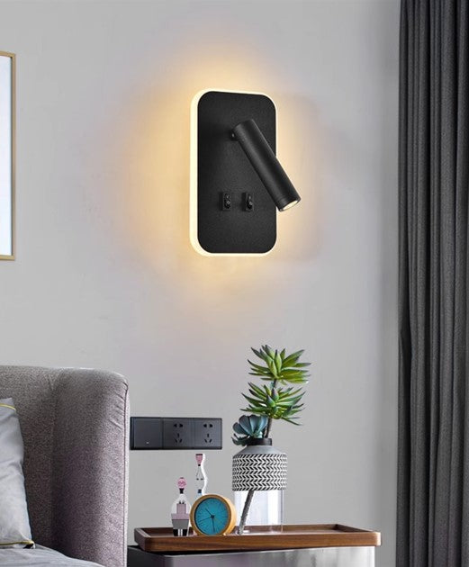 LÁMPARA DE PARED DECORATIVA LED 10.5CM, TONALIDAD DE 3000K, 100-240V, 50-60HZ, GRADO DE PROTECCION IP20, ACABADO NEGRO.