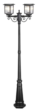 LÁMPARA DE PIE EXTERIOR C/2 OPCIONES 2XE27 O PANEL SOLAR 3W LED P/FAROL BATERIA 3.7V 2200HA, GRADO DE PROTECCION IP65.