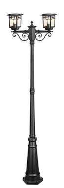 LÁMPARA DE PIE EXTERIOR CON 2 OPCIONES 2XE27 O PANEL SOLAR 3W LED P/ FAROL BATERIA 3.7V, GRADO DE PROTECCION IP65.