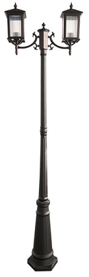 LÁMPARA DE PIE EXTERIOR CON 2 OPCIONES 2XE27 O PANEL SOLAR 3W LED PARA FAROL, BATERIA 3.7V 2200HA, INCLUYE CONTROL REMOTO, GRADO DE PROTECCION IP65.