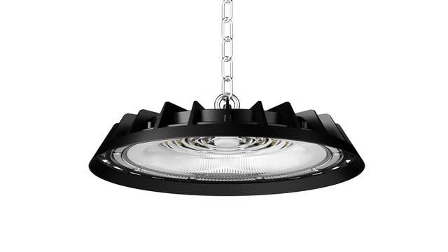 LÁMPARA DE TECHO LED UFO HIGH BAY, 100W, EMITE 13000LM, TONALIDAD 5000K, 110-240V 50-60HZ, GRADO DE PROTECCION IP65, ACABADO NEGRO.