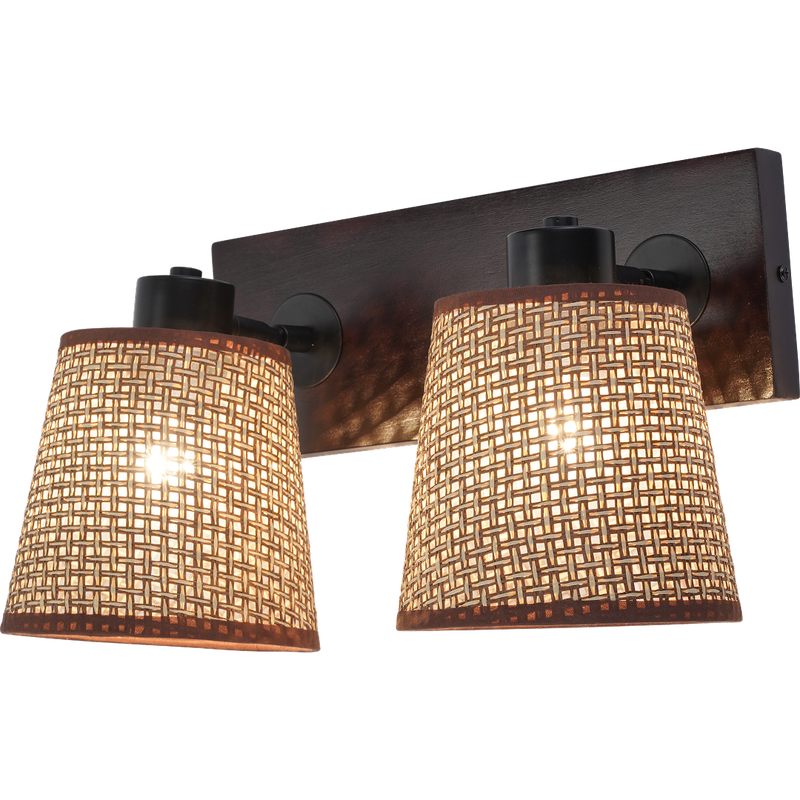 LÁMPARA DE PARED DECORATIVA 2XE27-40W, 100-240V, 50-60HZ, IP20, ACABADO MADERA OSCURA.