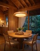 Lámpara Colgante Con Luz Led 30W Acabado Light Wood / Ratan Acrílico.