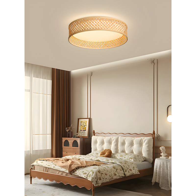 LÁMPARA DE TECHO TIPO PLAFON LED 30W, INTERRUPTOR PARA AJUSTE DE TONALIDAD DE LUZ CCT 30K, 40K,60K, 110-240V, 50-60HZ, GRADO DE PROTECCION IP20, ACABADO BAMBU.