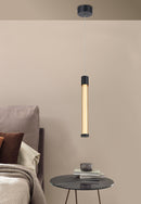 LÁMPARA DE TECHO COLGANTE DECORATIVA MODERNA LED 7W, TONALIDAD DE 3000K, 100-240V, 50-60HZ, GRADO DE PROTECCION IP20, ACABADO NEGRO + VIDRIO.