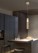 LÁMPARA DE TECHO COLGANTE DECORATIVA MODERNA LED 7W, TONALIDAD 3000K, 100-240V, 50-60HZ, GRADO DE PROTECCION IP20, ACABDO DORADO + ACRILICO.