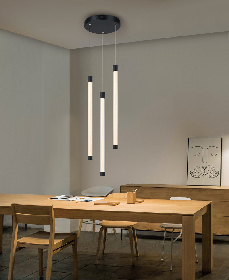 LÁMPARA DE TECHO COLGANTE DECORATIVA MODERNA LED 16W, TONALIDAD DE 3000K, 100-240V, 50-60HZ, GRADO DE PROTECCION IP20, ACABADO NEGRO + ACRILICO.