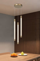 LÁMPARA DE TECHO COLGANTE DECORATIVA MODERNA LED 16W, TONALIDAD DE 3000K, 100-240V, 50-60HZ, GRADO DE PROTECCION IP20, ACABADO DORADOI + ACRILICO.