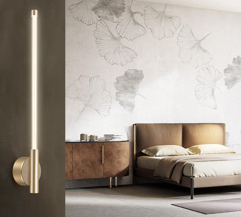 LÁMPARA DE PARED DECORATIVA MODERNA LED 7W, TONALIDAD DE 3000K, 100-240V, 50-60HZ, GRADO DE PROTECCION IP20, ACABADO DORADO + ACRILICO.