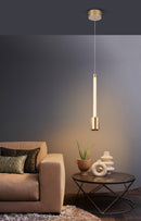 LÁMPARA DE TECHO COLGANTE DECORATIVA MODERNA LED 7W, TONALIDAD DE 3000K, 100-240V, 50-60HZ, GRADO DE PROTECCION IP20, ACABADO DORADO + ACRILICO.