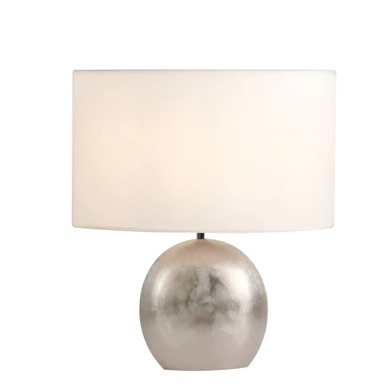 LÁMPARA DE MESA DECORATIVA 1XE27-60W (NO INCLUIDO) 110-240V,50-60HZ, GRADO DE PROTECCION IP20, ACABADO BLANCO + CERAMICA PLATA.