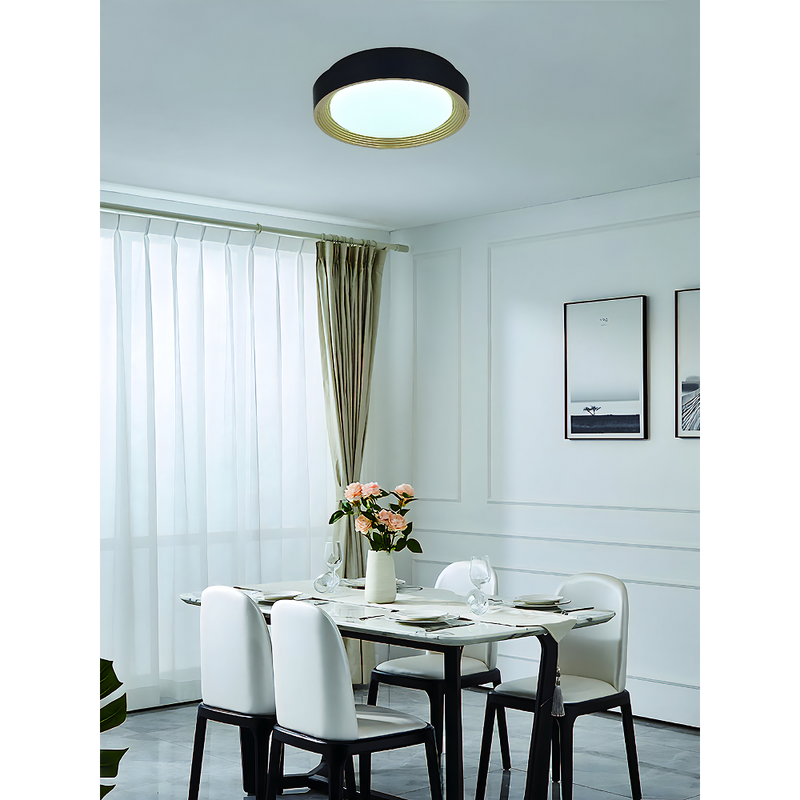 LÁMPARA DE TECHO TIPO PLAFON LED 15W, INTERRUPTOR PARA AJUSTE DE TONALIDAD DE LUZ CCT 30K, 40K,60K, 110-240V, 50-60HZ, GRADO DE PROTECCION IP20, ACABADO  NEGRO.