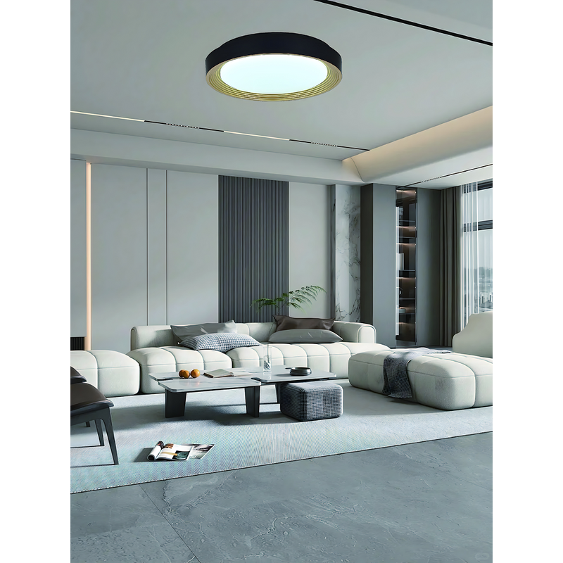 LÁMPARA DE TECHO TIPO PLAFON LED 28W, INTERRUPTOR PARA AJUSTE DE TONALIDAD DE LUZ CCT 30K, 40K,60K, 110-240V, 50-60HZ, GRADO DE PROTECCION IP20, ACABADO  NEGRO.