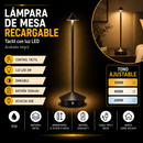 Lámpara De Mesa Recargable Táctil Con Luz Led 2w Cct 30k, 40k, 60k Dimeable Acabado Negro