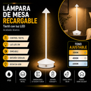 Lámpara De Mesa Recargable Táctil Con Luz Led 2w Cct 30k, 40k, 60k Dimeable Acabado Blanco.