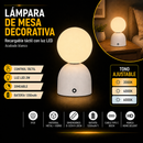 Lámpara De Mesa Decorativa Recargable Táctil Con Luz Led 2w Cct 30k, 40k, 60k Dimeable Acabado Blanco.
