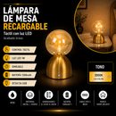 Lámpara De Mesa Recargable Táctil Con Luz Led 1w Cct 3000k Dimeable Acabado Brass.