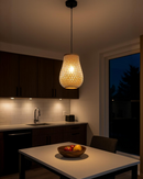 LÁMPARA DE TECHO COLGANTE DECORATIVA 1XE27-40W,110-240V, 50-60HZ, GRADO DE PROTECCION IP20,  ACABADO NEGRO + MATERIAL METAL + CUERDA TEJIDA.