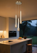 LÁMPARA DE TECHO COLGANTE DECORATIVA MODERNA LED 22W, TONALIDAD DE 3000K, 100-240V, 50-60HZ,  GRADO DE PROTECCION IP20, ACABADO DORADO.